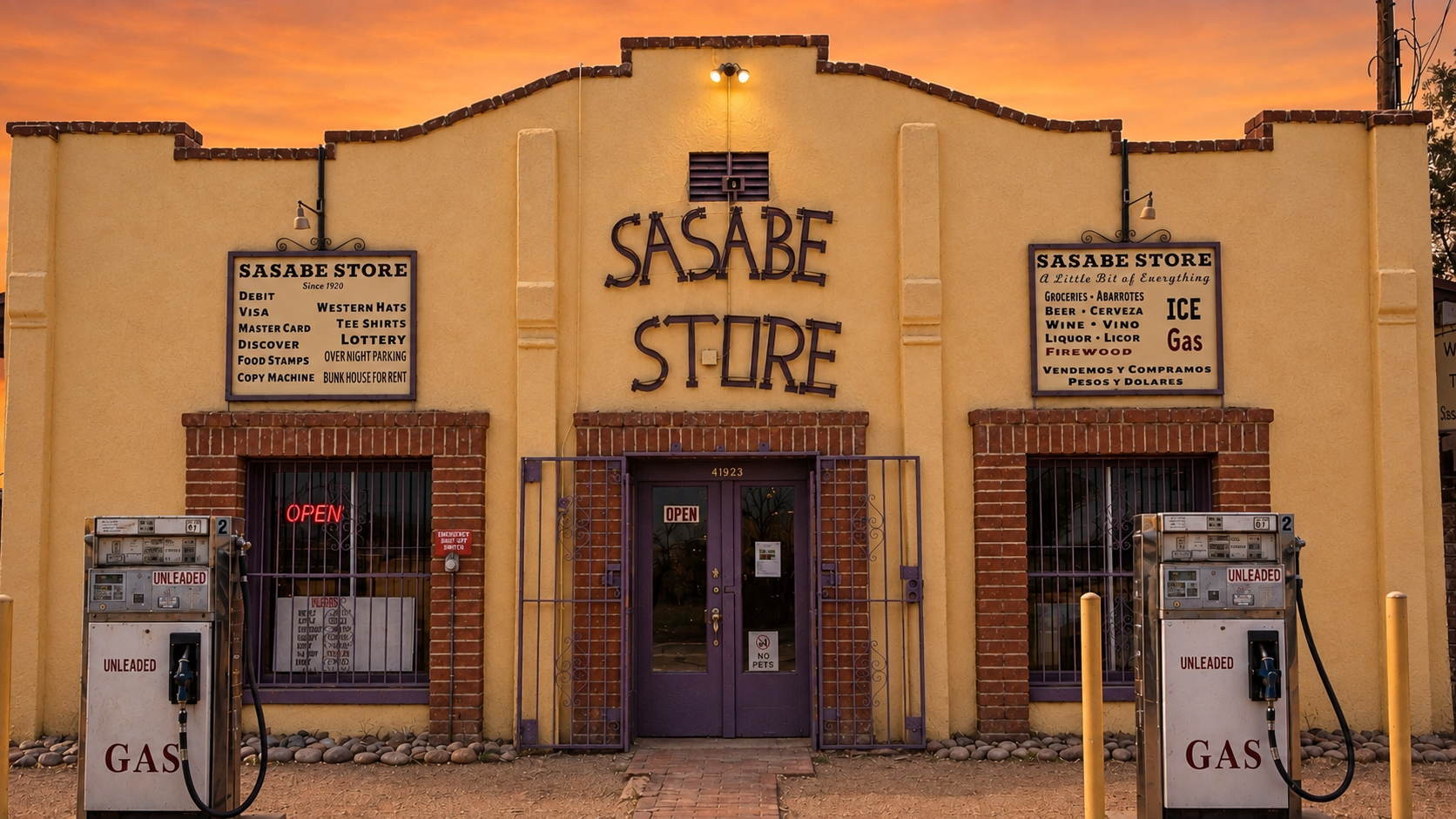 Historic Sasabe Store at sunset