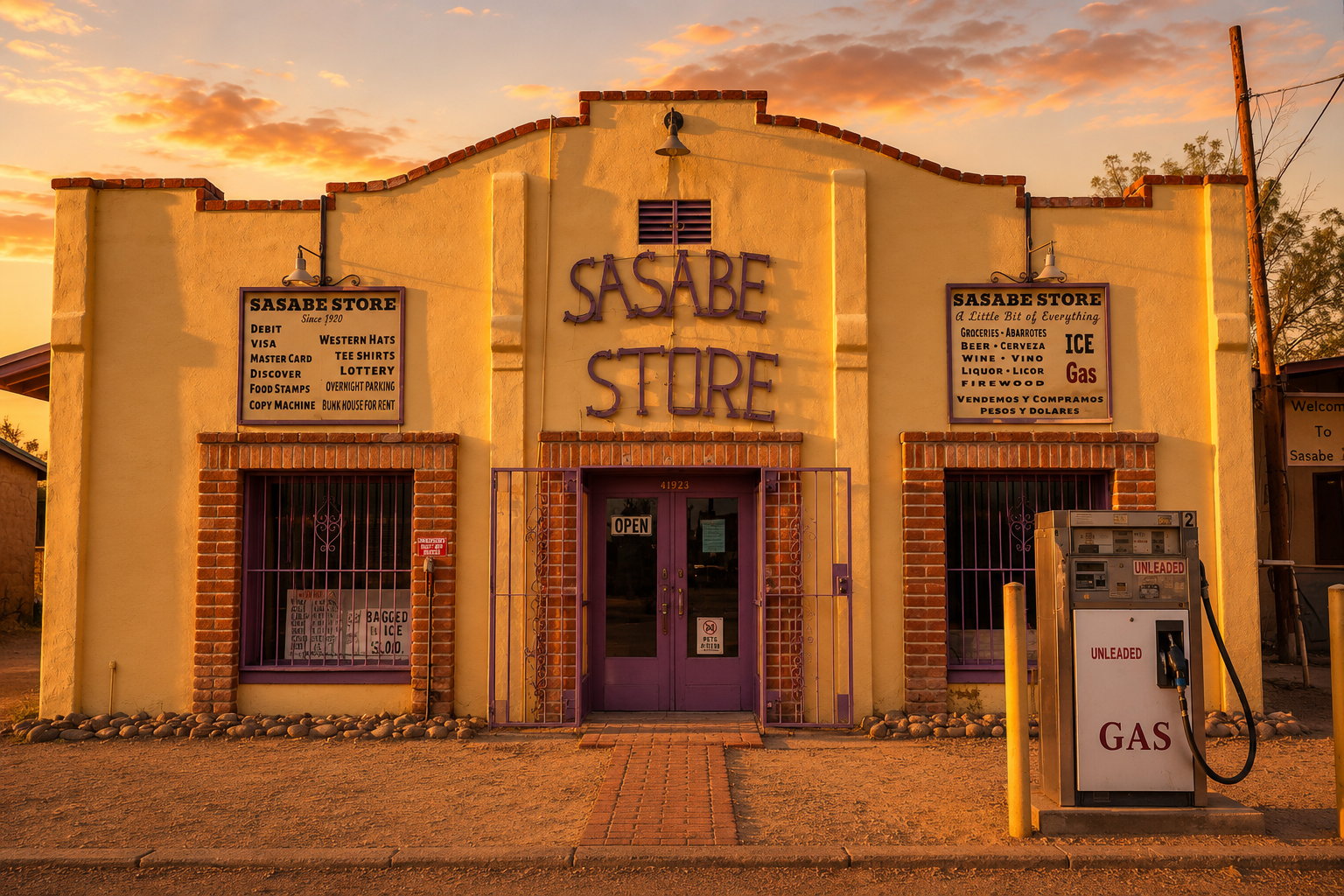 Historic Sasabe Store at sunset